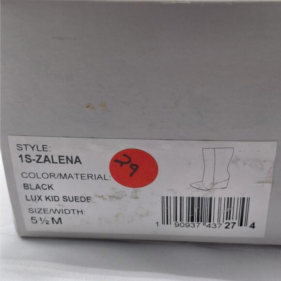 1.STATE Womens Wedge Boots Size 5.5 Black Leather Suede Pointed Toe Knee High - Picture 8 of 11